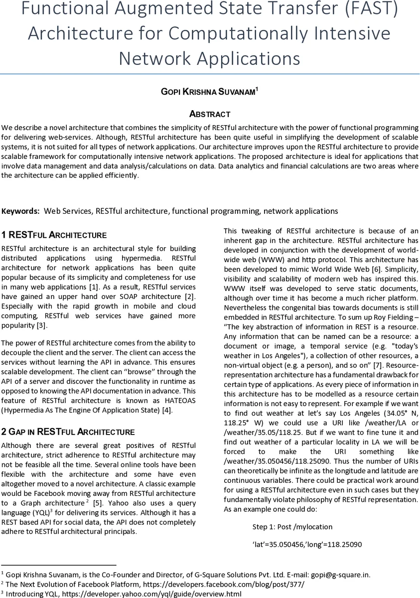 Functional Augmented State Transfer (FAST) Architecture for   Computationally Intensive Network Applications