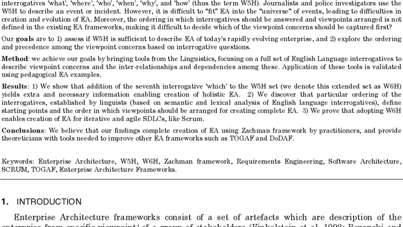Ordering stakeholder viewpoint concerns for holistic and incremental   Enterprise Architecture: the W6H framework