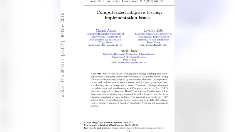 Computerized adaptive testing: implementation issues