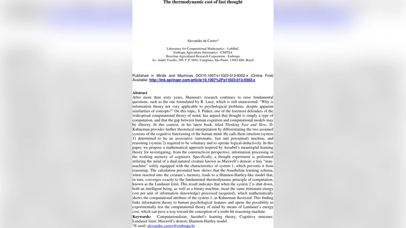 The thermodynamic cost of fast thought