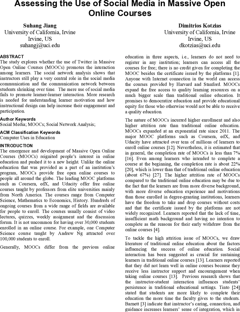 Assessing the Use of Social Media in Massive Open Online Courses