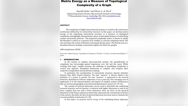 Matrix Energy as a Measure of Topological Complexity of a Graph
