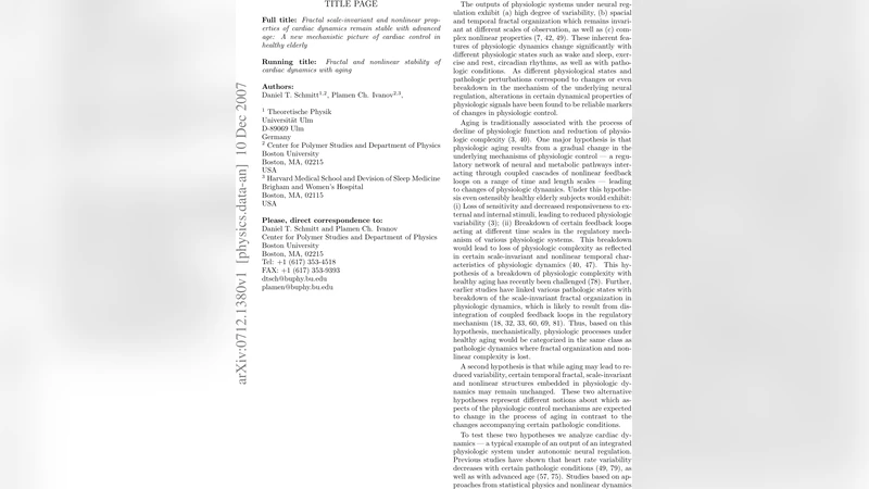 Fractal scale-invariant and nonlinear properties of cardiac dynamics   remain stable with advanced age: A new mechanistic picture of cardiac control   in healthy elderly