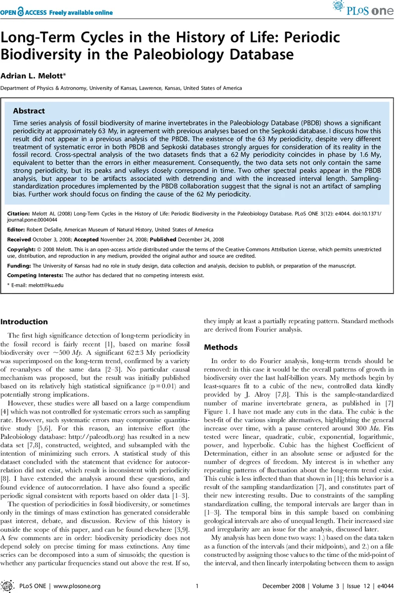 Long-term cycles in the history of life: Periodic biodiversity in the   Paleobiology Database