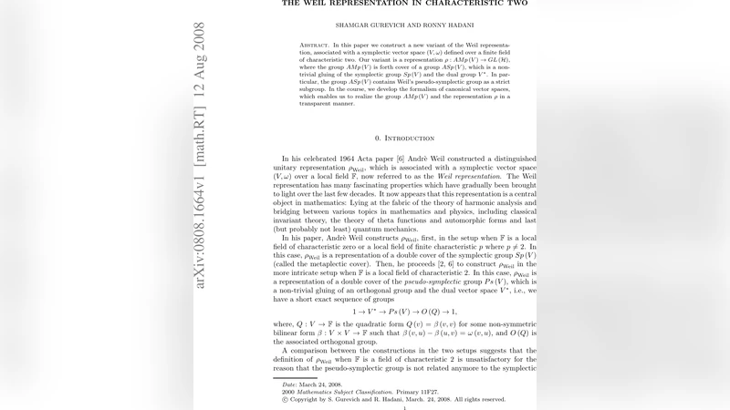 The Weil Representation in Characteristic Two