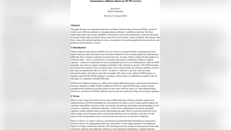 Autonomous collision attack on OCSP services