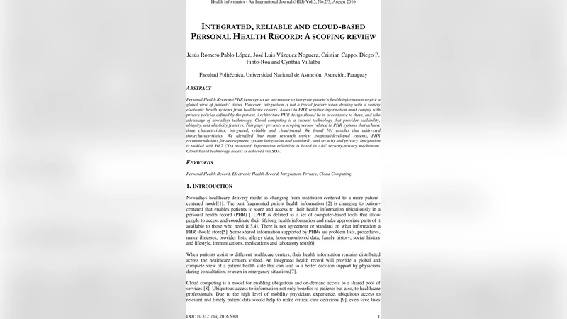 Integrated, reliable and cloud-based personal health record: A scoping   review