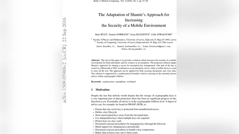 The adaptation of Shamirs protocol for increasing the security of a   mobile environment