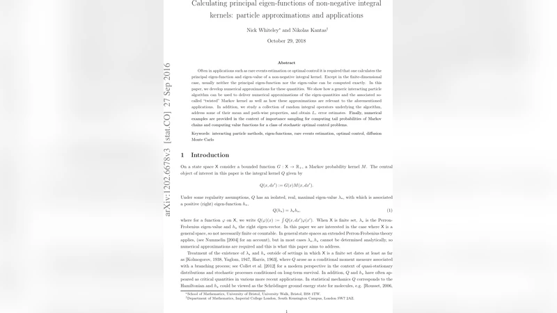 Calculating principal eigen-functions of non-negative integral kernels:   particle approximations and applications