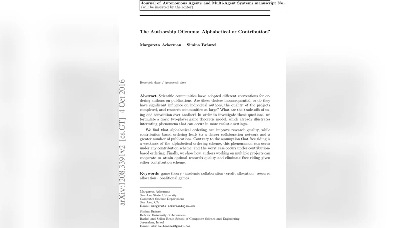 The Authorship Dilemma: Alphabetical or Contribution?