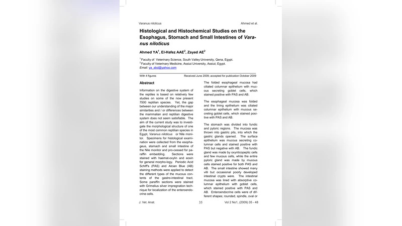 Histological and Histochemical Studies on the Esophagus, Stomach and   Small Intestines of Vara-nus niloticus