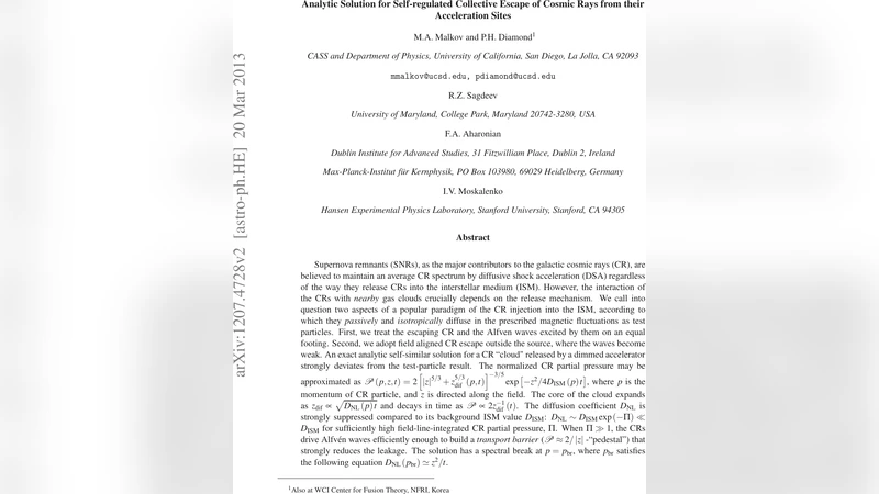 Analytic Solution for Self-regulated Collective Escape of Cosmic Rays   from their Acceleration Sites