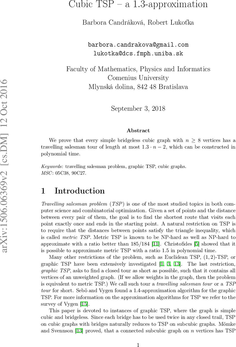 Cubic TSP - a 1.3-approximation