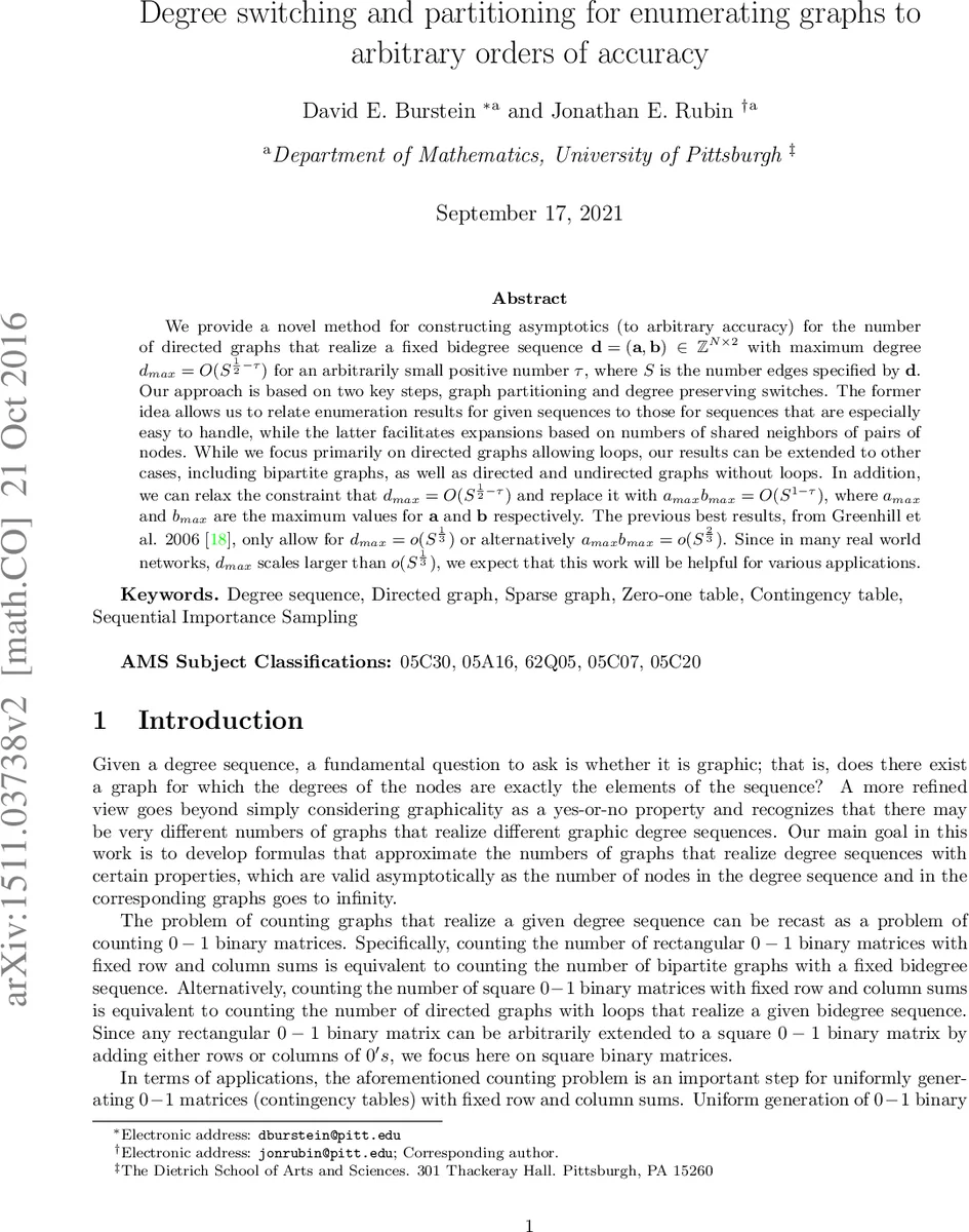 Degree switching and partitioning for enumerating graphs to arbitrary   orders of accuracy