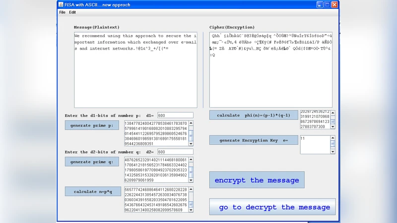 RSA algorithm with a new approach encryption and decryption message text   by ascii