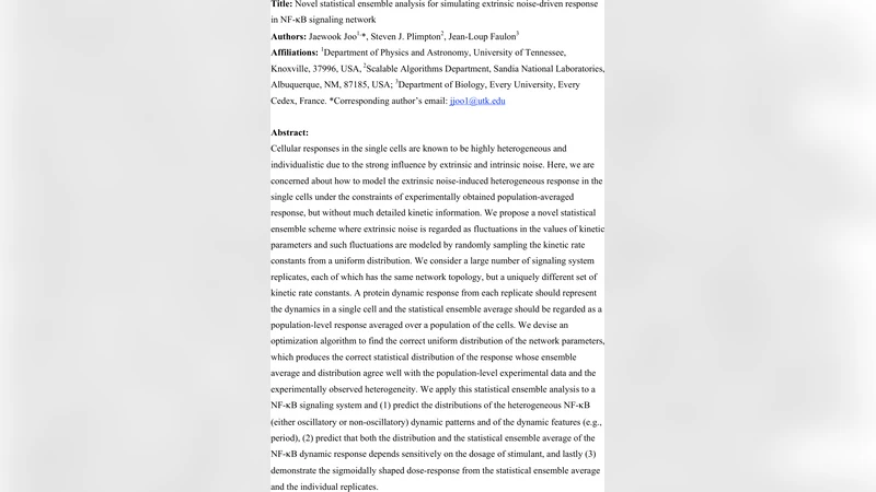 Novel statistical ensemble analysis for simulating extrinsic   noise-driven response in NF-{kappa}B signaling network