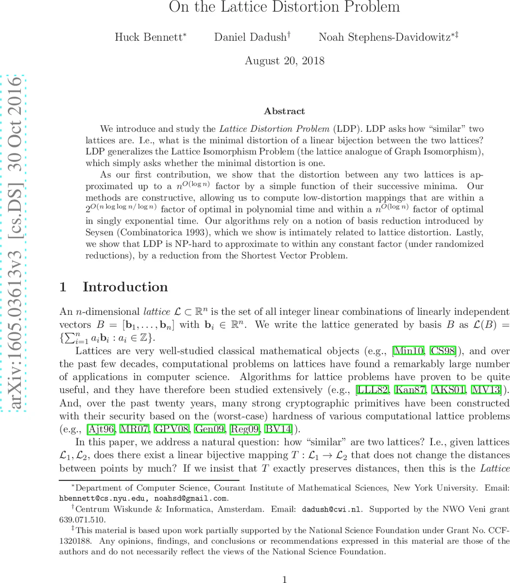 On the Lattice Distortion Problem