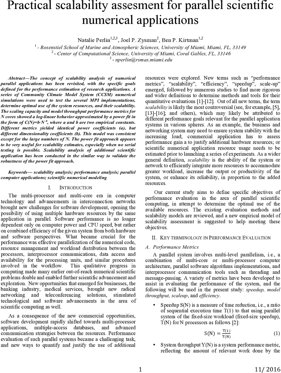 Practical scalability assesment for parallel scientific numerical   applications