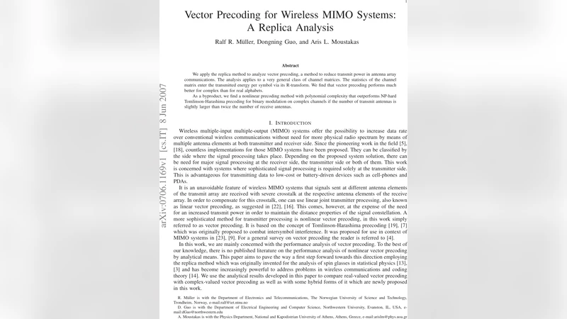 Vector Precoding for Wireless MIMO Systems: A Replica Analysis
