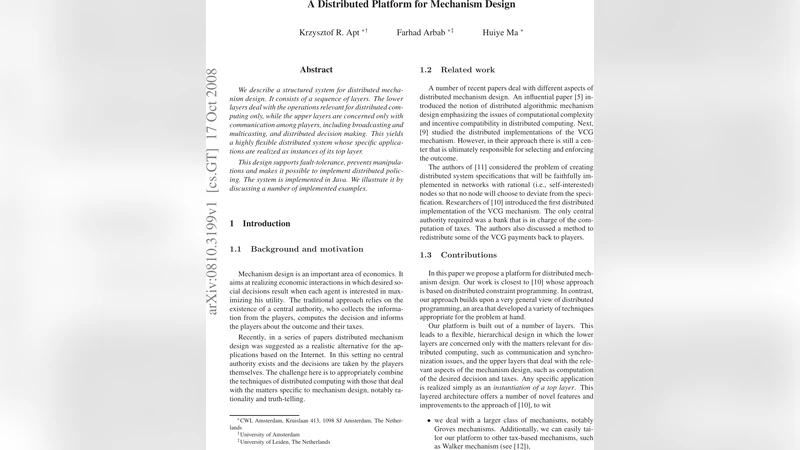 A Distributed Platform for Mechanism Design