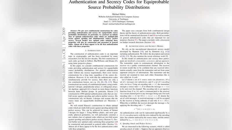 Authentication and Secrecy Codes for Equiprobable Source Probability   Distributions