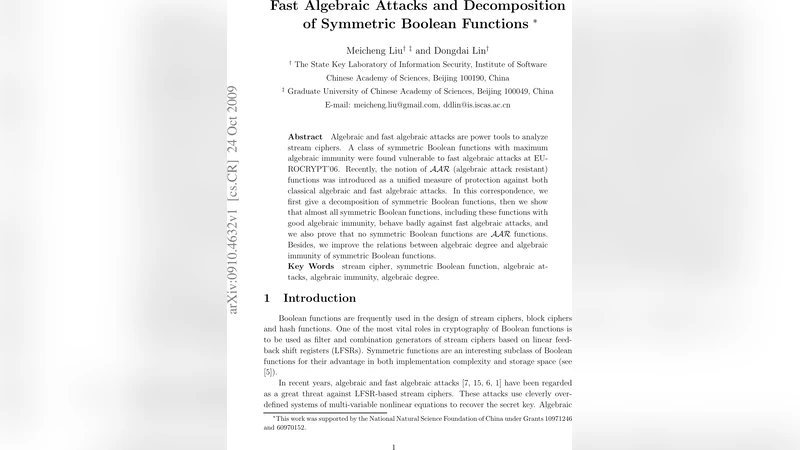 Fast Algebraic Attacks and Decomposition of Symmetric Boolean Functions