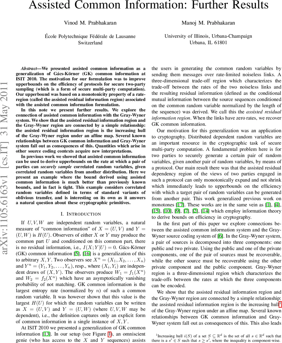 Assisted Common Information: Further Results