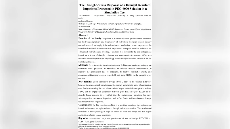 The Drought-Stress Response of a Drought Resistant Impatiens Processed   in PEG-6000 Solution in a Simulation Test