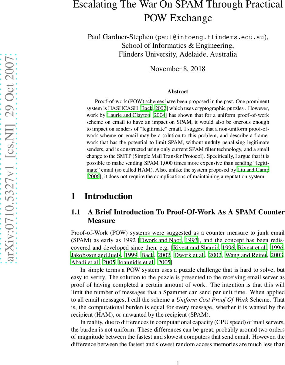 Escalating The War On SPAM Through Practical POW Exchange