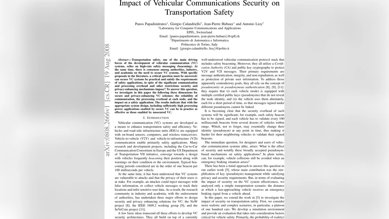 Impact of Vehicular Communications Security on Transportation Safety