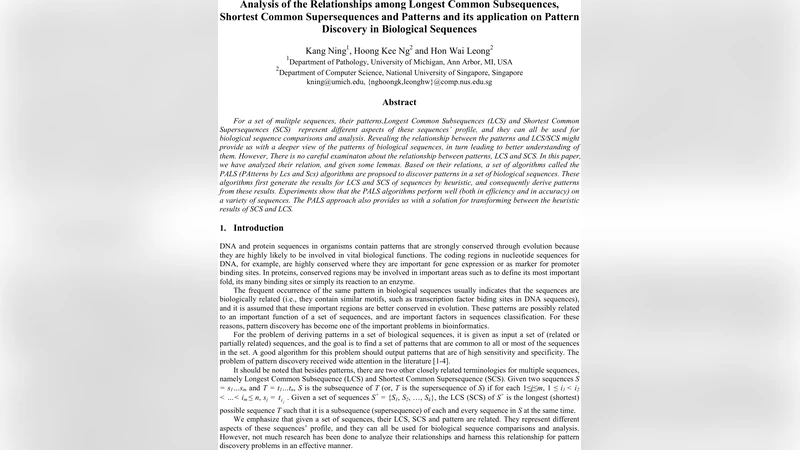 Analysis of the Relationships among Longest Common Subsequences,   Shortest Common Supersequences and Patterns and its application on Pattern   Discovery in Biological Sequences