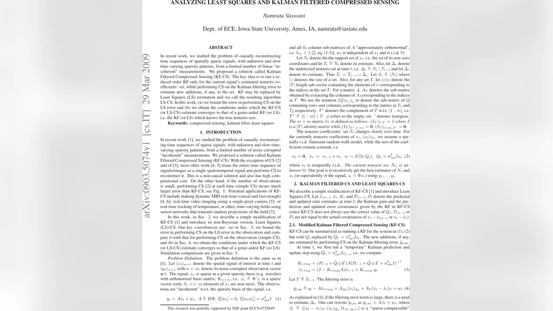 Analyzing Least Squares and Kalman Filtered Compressed Sensing