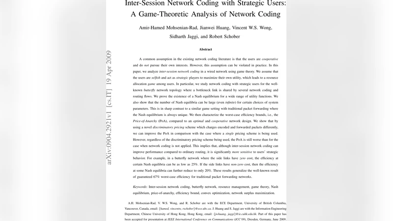 Inter-Session Network Coding with Strategic Users: A Game-Theoretic   Analysis of Network Coding