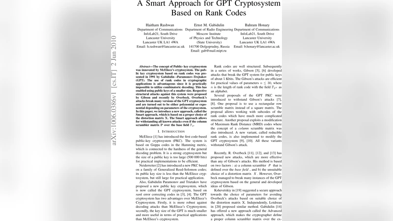 A Smart Approach for GPT Cryptosystem Based on Rank Codes