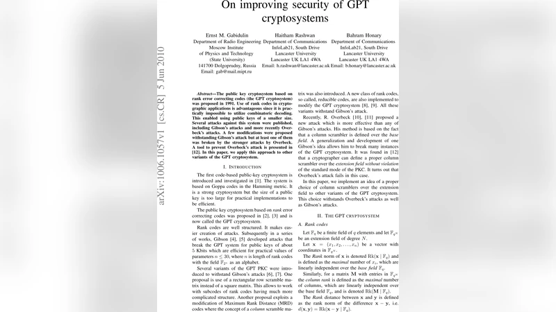 On improving security of GPT cryptosystems
