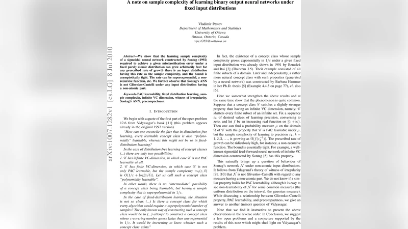 A note on sample complexity of learning binary output neural networks   under fixed input distributions