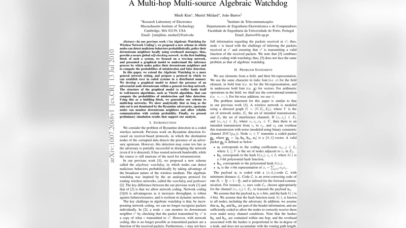 A Multi-hop Multi-source Algebraic Watchdog