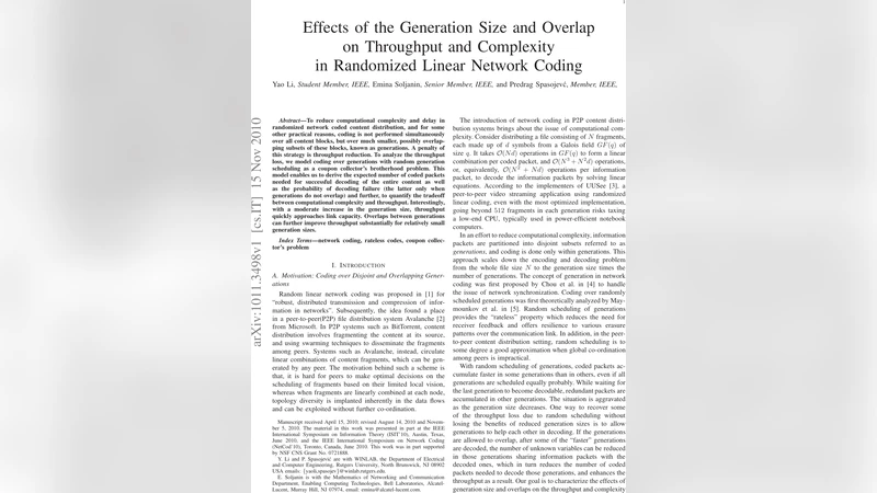 Effects of the Generation Size and Overlap on Throughput and Complexity   in Randomized Linear Network Coding
