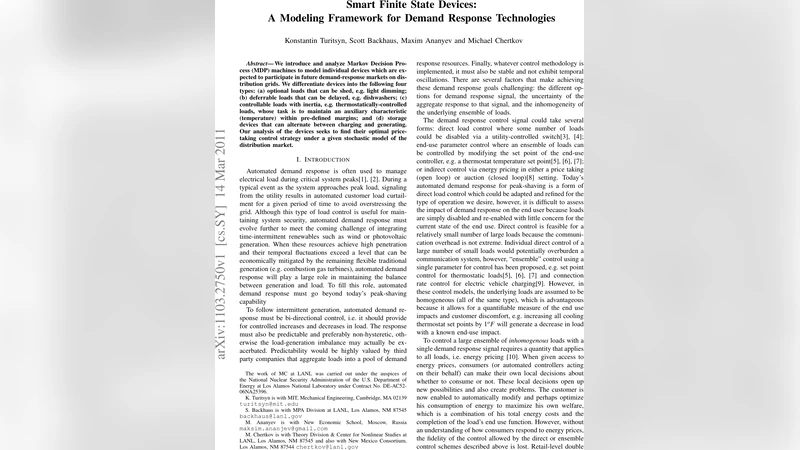 Smart Finite State Devices: A Modeling Framework for Demand Response   Technologies