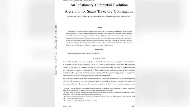 An inflationary differential evolution algorithm for space trajectory   optimization
