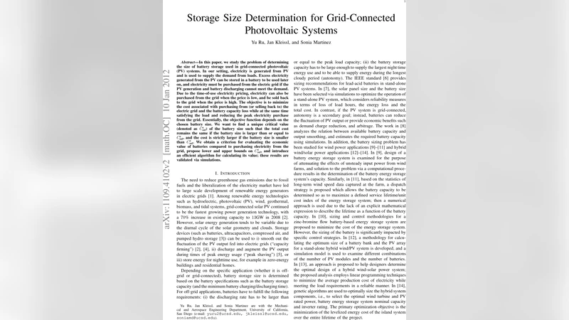 Storage Size Determination for Grid-Connected Photovoltaic Systems