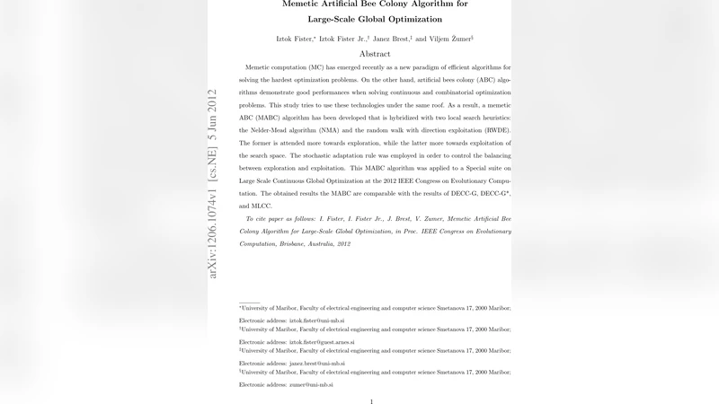 Memetic Artificial Bee Colony Algorithm for Large-Scale Global   Optimization