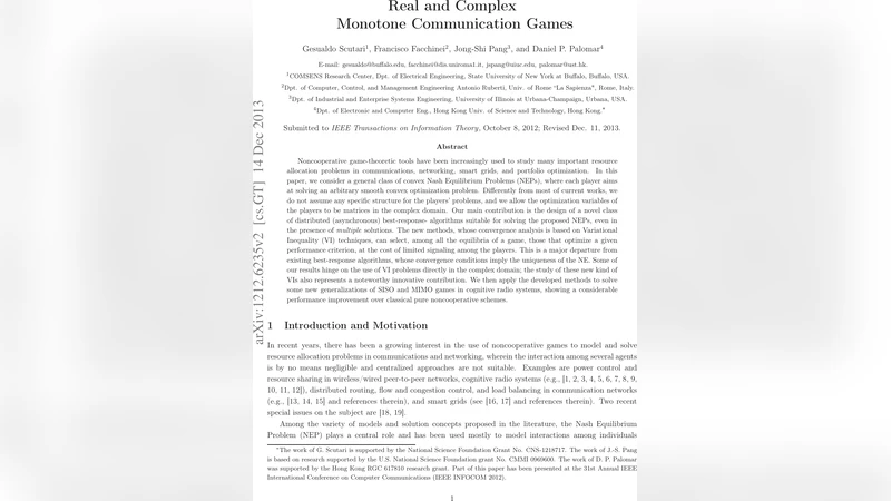 Real and Complex Monotone Communication Games