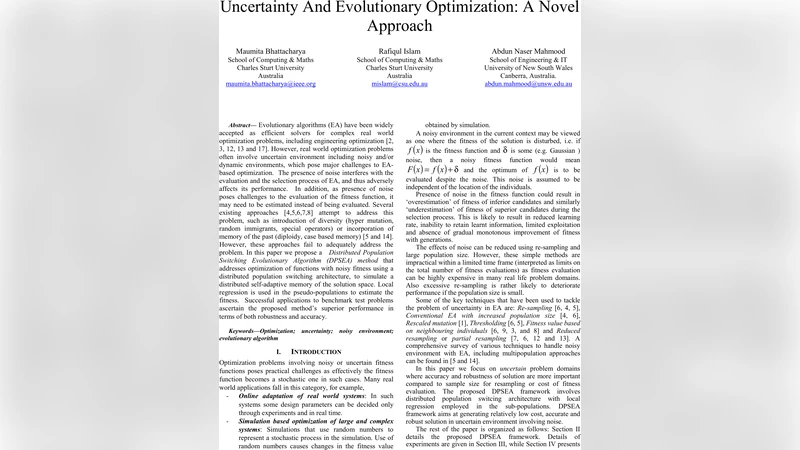 Uncertainty And Evolutionary Optimization: A Novel Approach