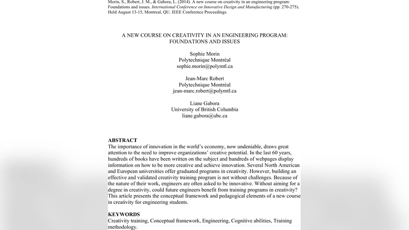 A New Course on Creativity in an Engineering Program: Foundations and   Issues