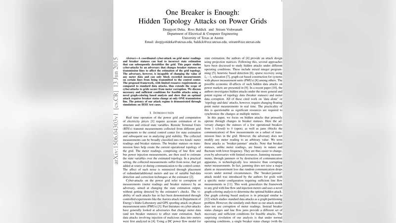 One Breaker is Enough: Hidden Topology Attacks on Power Grids