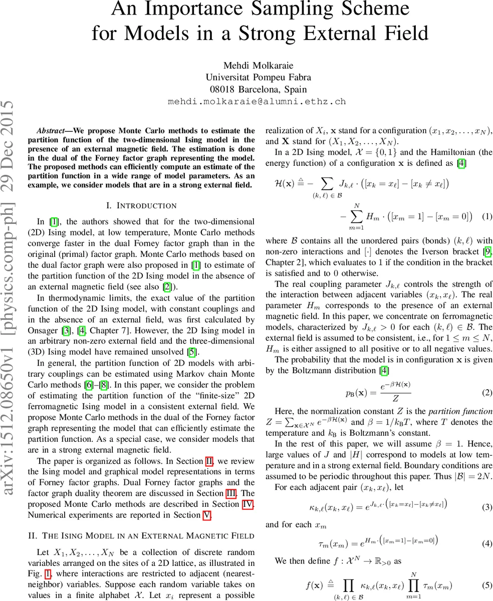 An Importance Sampling Scheme for Models in a Strong External Field