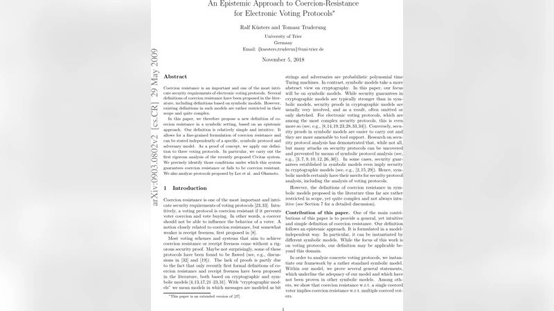 An Epistemic Approach to Coercion-Resistance for Electronic Voting   Protocols