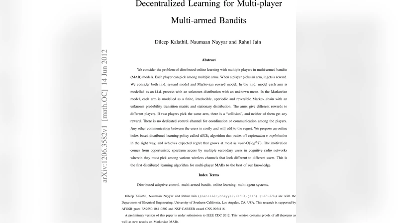 Decentralized Learning for Multi-player Multi-armed Bandits