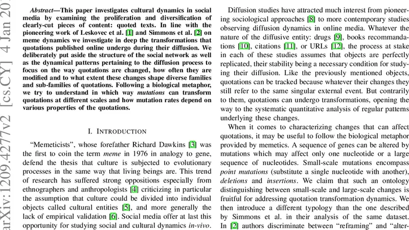 Multi-Level Modeling of Quotation Families Morphogenesis